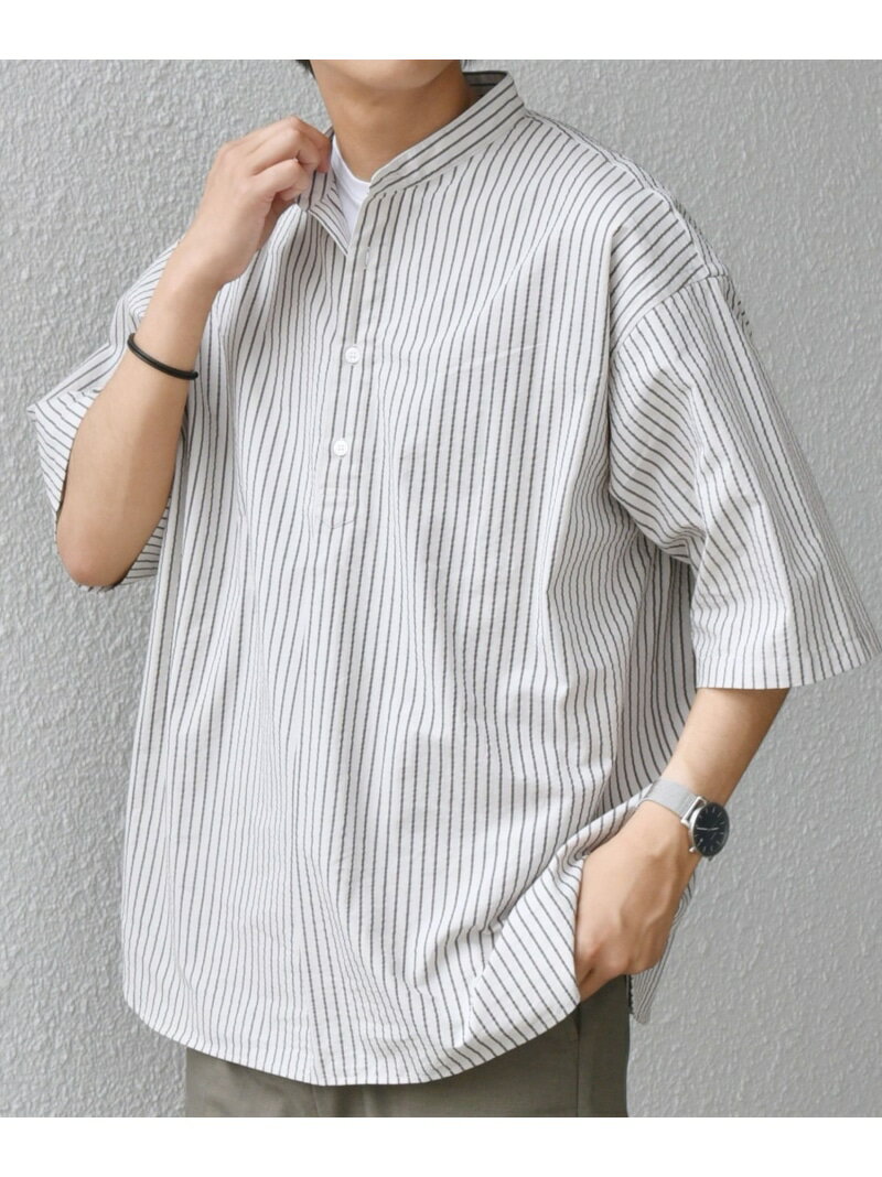 SHIPS any: シアサッカー ストライプ バンド スキッパー ハーフスリーブ シャツ◇ SHIPS any シップス トップス シャツ・ブラウス ベージュ ホワイト ブラック ブルー【送料無料】[Rakuten Fashion]のサムネイル