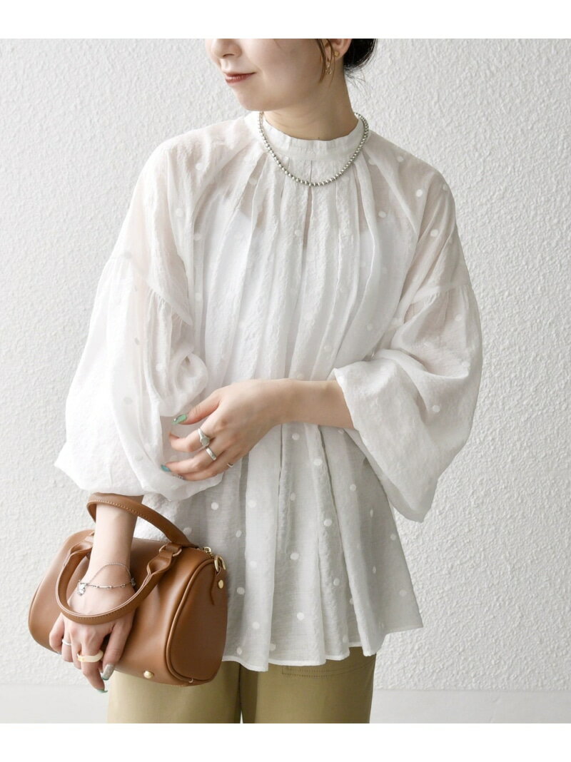 《一部追加予約》SHIPS any:＜手洗い可能＞シアー ドット スタンドカラー パフ ギャザー ブラウス SHIPS any シップス トップス シャツ・ブラウス ブラウン ホワイト ブラック【先行予約】*【送料無料】[Rakuten Fashion]
