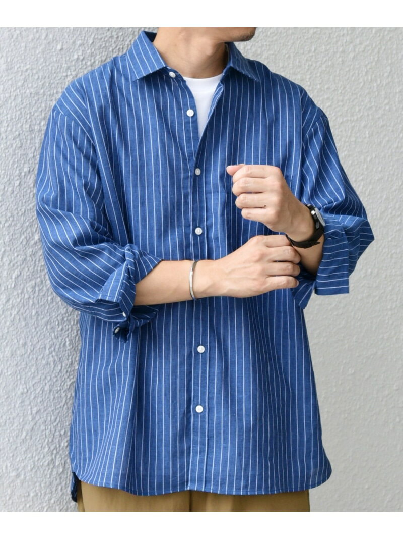 Rakuten - SHIPS any: コットン/リネン ストライプ 7分袖 レギュラー シャツ◇◇ SHIPS any シップス トップス シャツ・ブラウス ネイビー ベージュ ブルー【送料無料】[Rakuten Fashion]