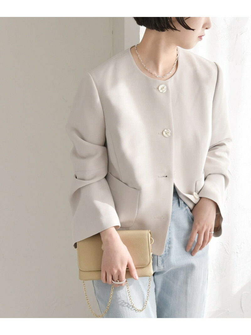 【SALE／50%OFF】quaranciel:＜洗濯機可能＞ダブルクロス フレア ノーカラー ジャケット(セットアップ対応) quaranciel シップス ジャケット・アウター ノーカラージャケット ベージュ グレー【RBA_E】【送料無料】[Rakuten Fashion]