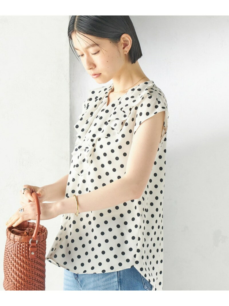 乐天商城 - ＜手洗い可能＞ドット フリル Vネック フレンチスリーブ ブラウス SHIPS WOMEN シップス トップス シャツ・ブラウス ホワイト ネイビー【送料無料】[Rakuten Fashion]