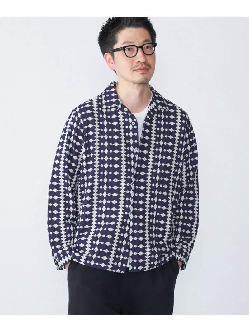 SHIPS: エンブロイダリー オープンカラー ロングスリーブ シャツ SHIPS MEN シップス トップス シャツ・ブラウス ネイビー ベージュ ブラウン【送料無料】[Rakuten Fashion]のサムネイル