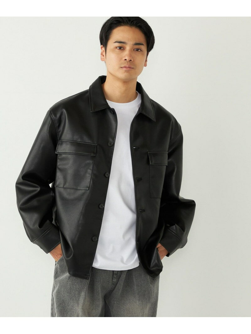 樂天商城 - 【SALE／50%OFF】SHIPS Colors:合成皮革 CPO シャツジャケット◇ SHIPS Colors シップス ジャケット・アウター ブルゾン・ジャンパー ブラック【RBA_E】【送料無料】[Rakuten Fashion]