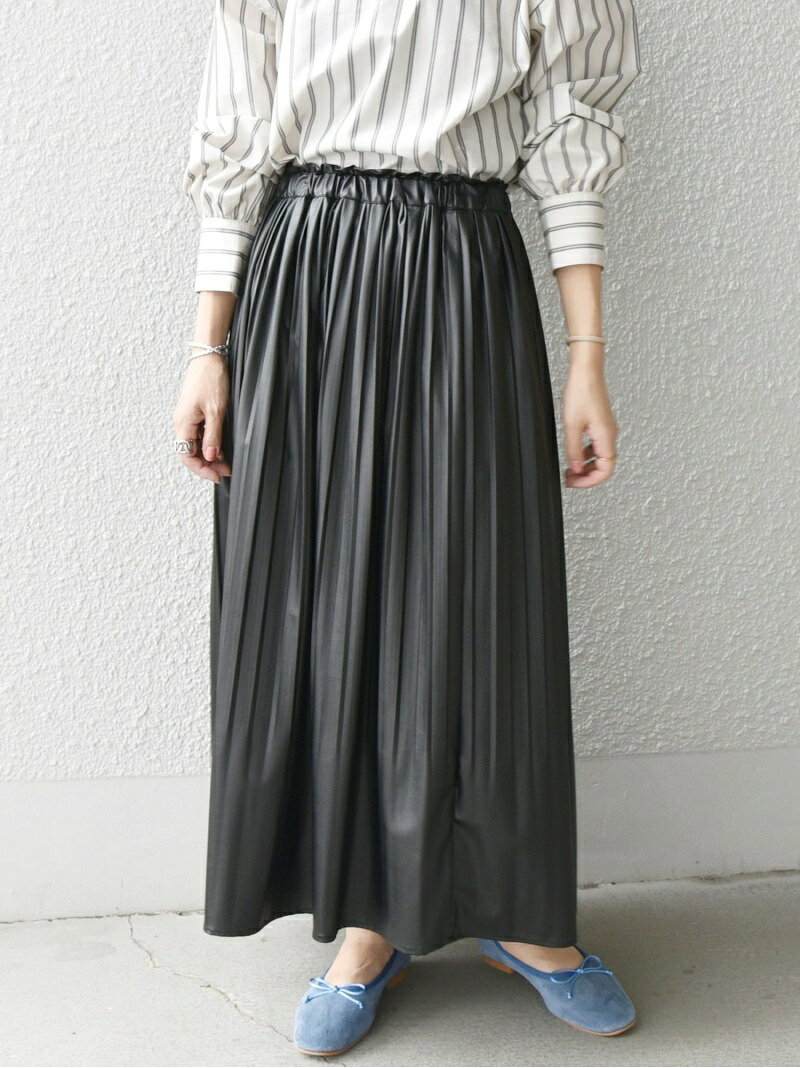 【SALE／40%OFF】SHIPS any: レザー ライク プリーツ ロング スカート SHIPS any シップス スカート ロング・マキシスカート ブラック ベージュ【RBA_E】【送料無料】[Rakuten Fashion]