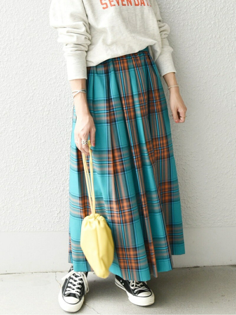 【SALE／30%OFF】SHIPS any:＜ウォッシャブル＞ランダムタック チェック マキシフレア スカート SHIPS any シップス スカート ロング・マキシスカート グリーン【RBA_E】【送料無料】[Rakuten Fashion]