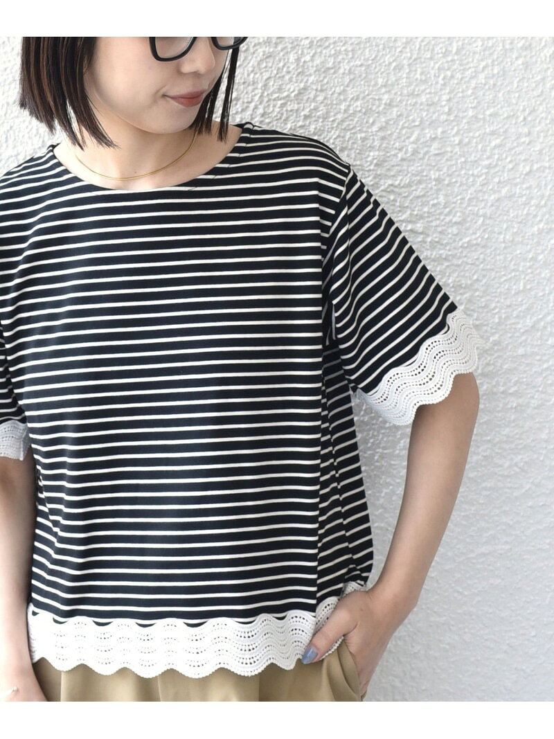 樂天商城 - SHIPS Colors:＜洗濯機可能＞リンク レース コンビ TEE◇ SHIPS Colors シップス トップス カットソー・Tシャツ ホワイト ブラック【送料無料】[Rakuten Fashion]