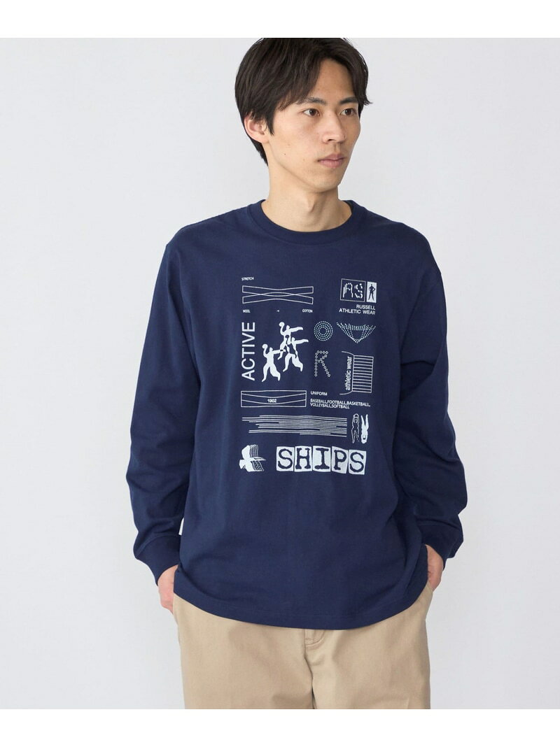 Rakuten - 【WEB限定/SHIPS/RUSSELL ATHLETIC別注】CONVENIENCEYOUNG: LS TEE SHIPS MEN シップス トップス カットソー・Tシャツ ネイビー グレー【送料無料】[Rakuten Fashion]