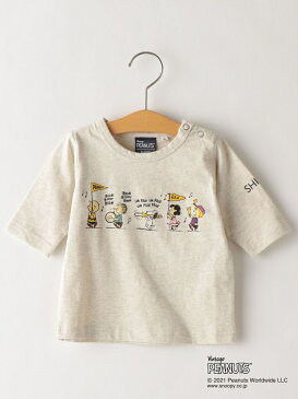 SHIPS KIDS:スヌーピー 7分袖 TEE(80~90cm) SHIPS KIDS シップス カットソー キッズカットソー ブラウン ブルー【送料無料】[Rakuten Fashion]