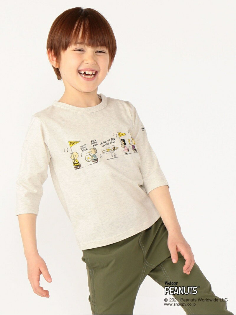 SHIPS KIDS:スヌーピー 7分袖 TEE(100~130cm) SHIPS KIDS シップス カットソー キッズカットソー ブラウン ブルー【送料無料】[Rakuten Fashion]