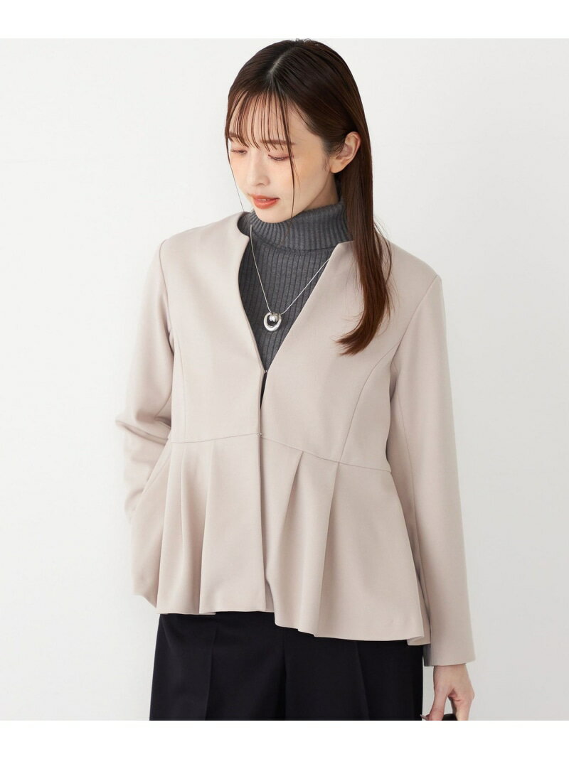 Rakuten - SHIPS Colors:ストレッチ ジョーゼット ペプラム ジャケット(セットアップ対応可能)◇ SHIPS Colors シップス ジャケット・アウター ノーカラージャケット ネイビー ベージュ ホワイト【送料無料】[Rakuten Fashion]