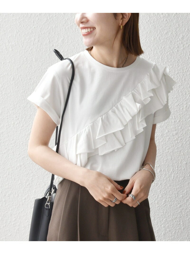 乐天商城 - 《予約》SHIPS any:＜洗濯機可能＞ジャージー フリル TEE SHIPS any シップス トップス カットソー・Tシャツ ホワイト ブラウン【先行予約】*【送料無料】[Rakuten Fashion]