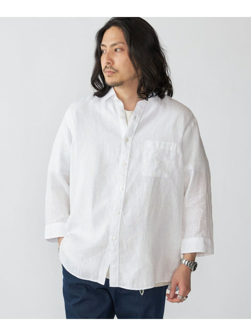 【SALE／50%OFF】SHIPS: レイモンド レギュラーカラー リネン 7スリーブ シャツ SHIPS MEN シップス トップス シャツ・ブラウス ホワイト ネイビー ブルー ピンク ブラウン【RBA_E】【送料無料】[Rakuten Fashion]
