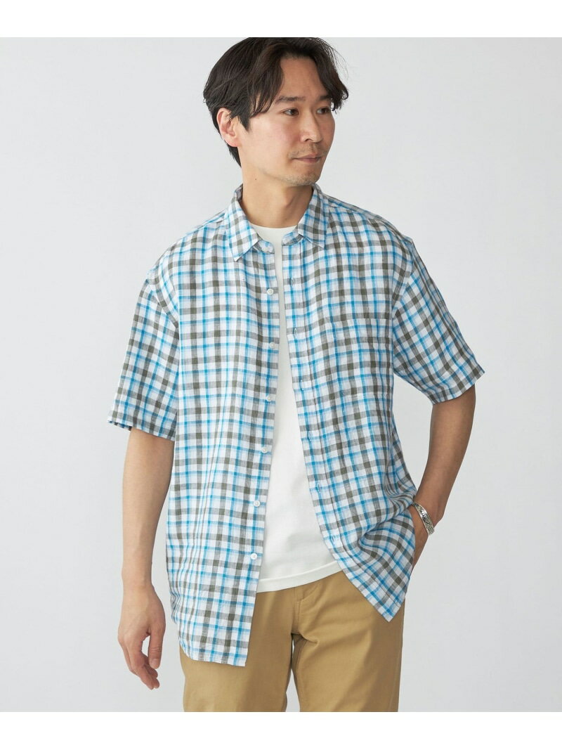 【SALE／40%OFF】SHIPS: レイモンド レギュラーカラー リネン チェック ショートスリーブ シャツ SHIPS MEN シップス トップス シャツ・ブラウス グレー ネイビー ブラウン【RBA_E】【送料無料】[Rakuten Fashion]のサムネイル