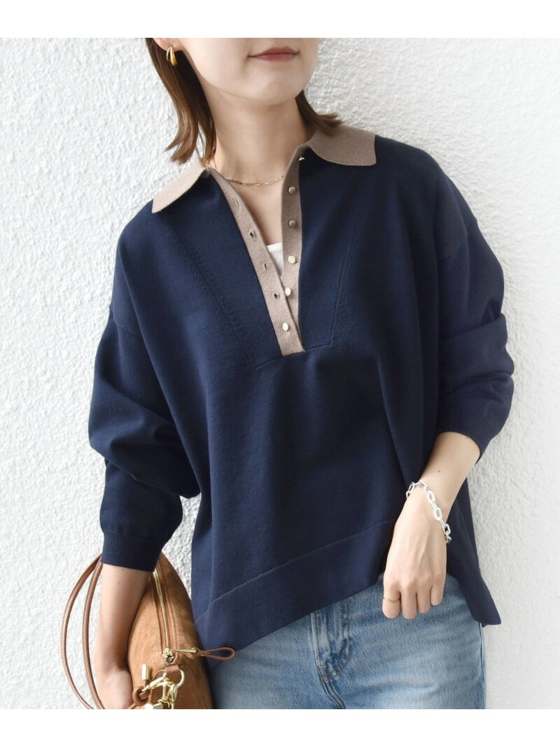 《予約》【WEB限定】＜手洗い可能＞サイド スリット ゴールド 釦 ポロ ニット SHIPS WOMEN シップス トップス ニット ネイビー ブラウン ブルー【先行予約】*【送料無料】[Rakuten Fashion]のサムネイル
