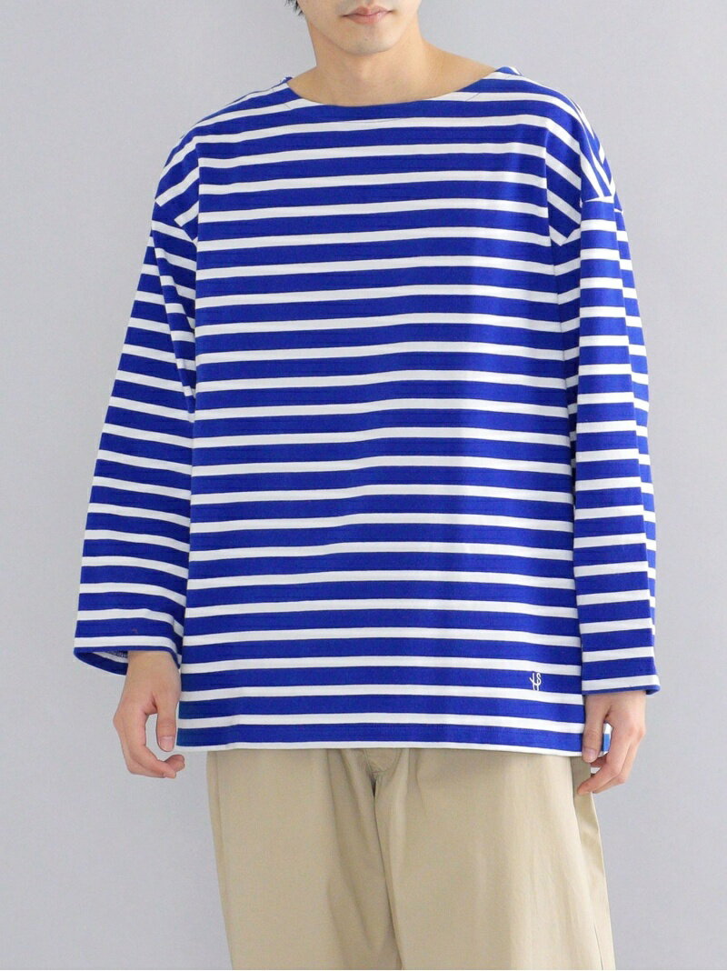 【WEB限定】SHIPS:ワンサイズフィットビッグシルエットワンポイントロゴボーダーバスクシャツ(ロンT)