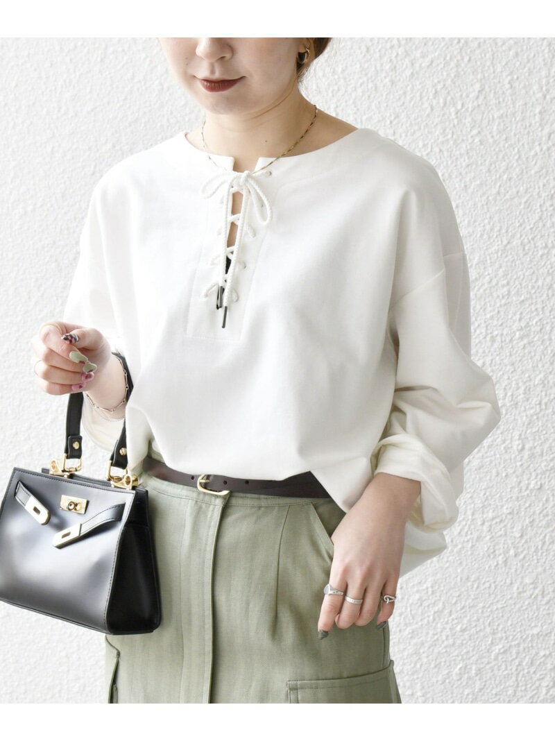 SHIPS any:＜洗濯機可能＞インレイ レースアップ ロングスリーブ プルオーバー SHIPS any シップス トップス カットソー・Tシャツ グレー ホワイト ブルー【送料無料】[Rakuten Fashion]