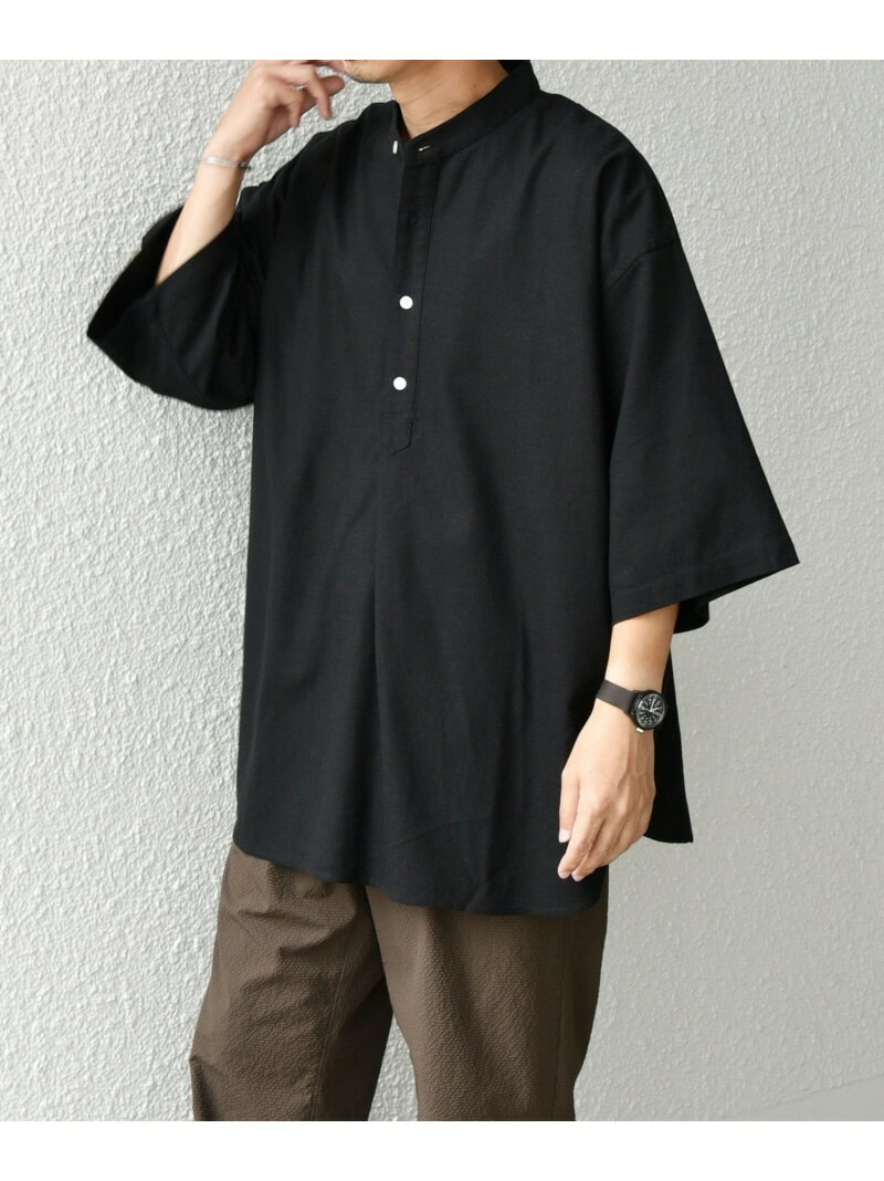 【WEB限定】SHIPS any:＜洗濯機可能＞リネン/レーヨン バンド スキッパー ハーフスリーブ プルオーバー シャツ◇ SHIPS any シップス トップス シャツ・ブラウス グリーン ブルー ブラック ベージュ【送料無料】[Rakuten Fashion]のサムネイル