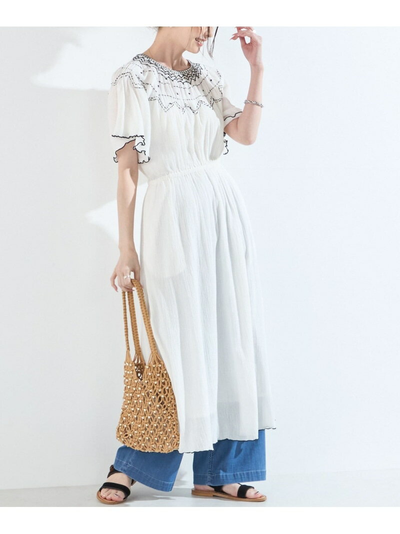 Rakuten - 《予約》SHIPS Colors:＜手洗い可能＞楊柳 エンブロイダリー ワンピース◆ SHIPS Colors シップス ワンピース・ドレス ワンピース ホワイト ブラウン【先行予約】*【送料無料】[Rakuten Fashion]