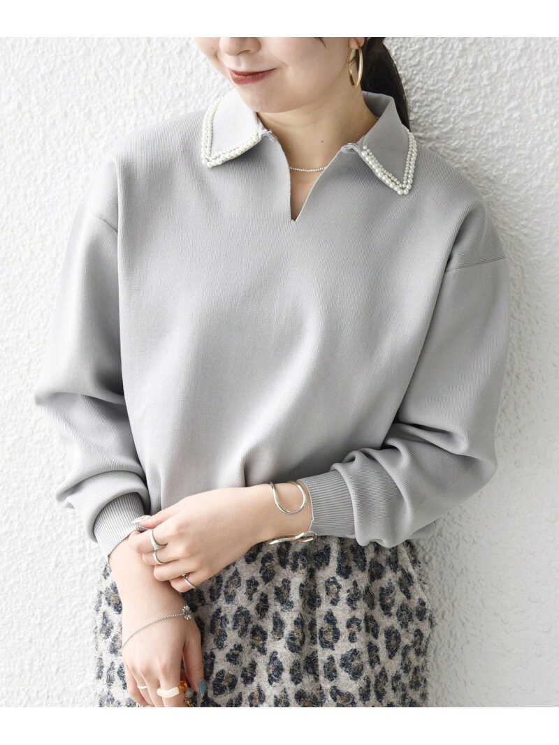 《予約》SHIPS any:＜手洗い可能＞パール モチーフ 襟付き スキッパー ニット プルオーバー SHIPS any シップス トップス ニット ネイビー ホワイト【先行予約】*【送料無料】[Rakuten Fashion]のサムネイル