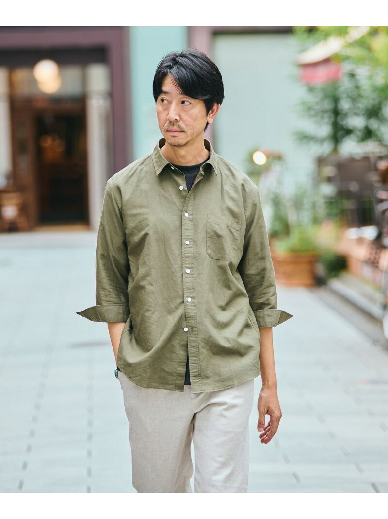 【SALE／40%OFF】SHIPS: コットン リネン レギュラーカラー 7スリーブ シャツ SHIPS MEN シップス トップス シャツ・ブラウス ブルー ネイビー ブラウン ホワイト グリーン【RBA_E】【送料無料】[Rakuten Fashion]