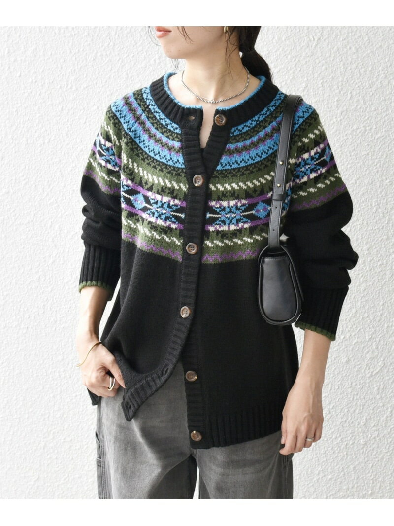 【SALE／40%OFF】SHIPS any:＜手洗い可能＞フェアアイル クルーネック ニット カーディガン SHIPS any シップス トップス カーディガン ブラック ホワイト【RBA_E】【送料無料】[Rakuten Fashion]