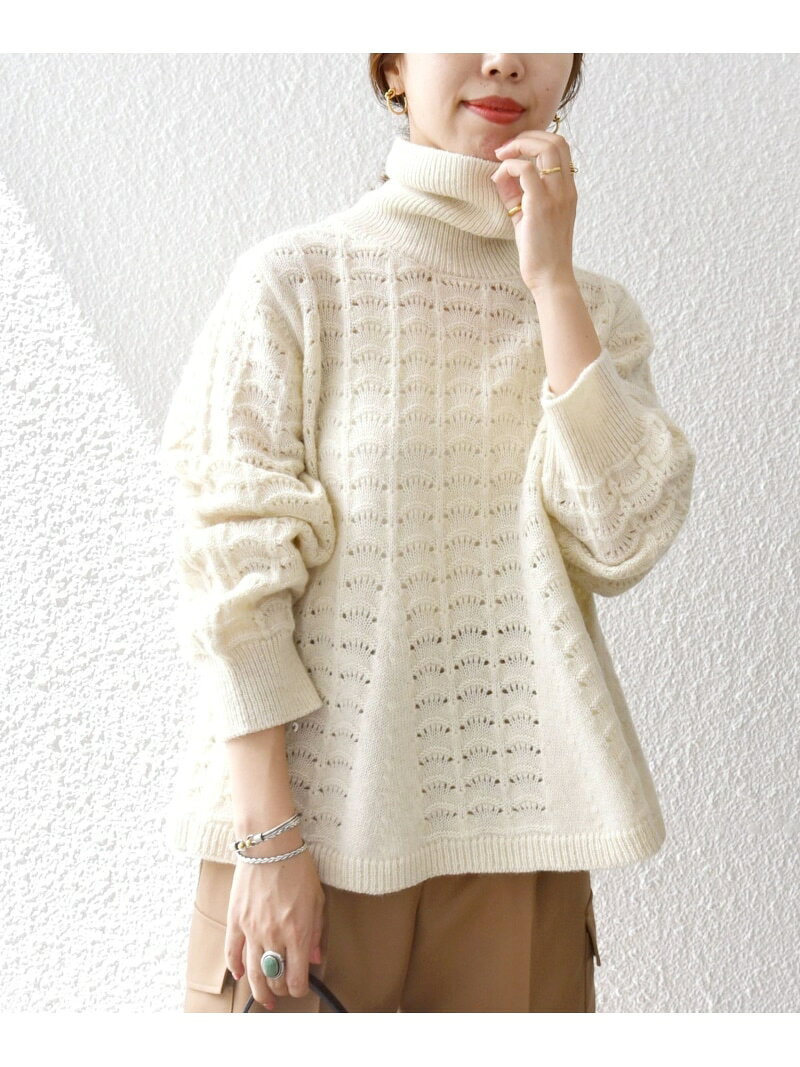【SALE／30%OFF】SHIPS any: レース編み フレア タートルネック ニット プルオーバー SHIPS any シップス トップス ニット ブラック ホワイト【RBA_E】【送料無料】[Rakuten Fashion]