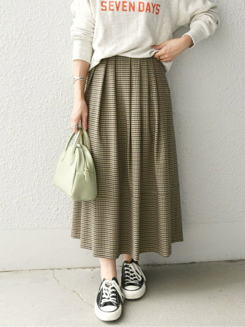 【SALE／30%OFF】SHIPS any:＜ウォッシャブル＞タック フレア チェック スカート SHIPS any シップス スカート ロング・マキシスカート カーキグリーン【RBA_E】【送料無料】[Rakuten Fashion]