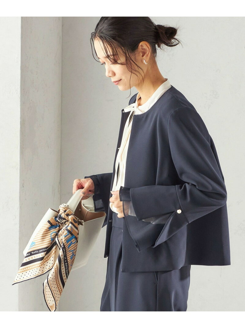 Rakuten - ダブル クロス 重ね袖 ノーカラー ジャケット(セレモニー対応可) SHIPS WOMEN シップス ジャケット・アウター ノーカラージャケット ホワイト ネイビー【送料無料】[Rakuten Fashion]