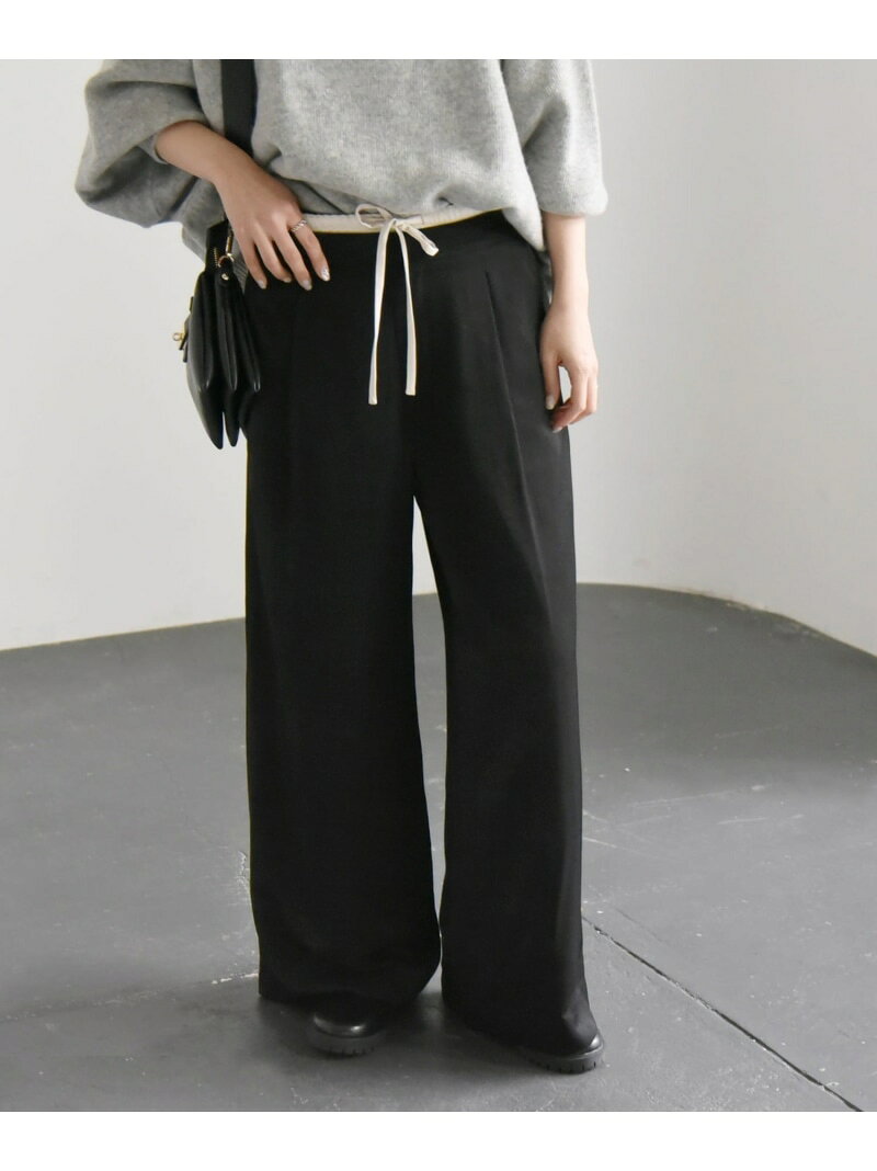 樂天商城 - 【SALE／50%OFF】quaranciel:＜洗濯機可能＞シルキー サテン ダブルウエスト ワイド パンツ quaranciel シップス パンツ その他のパンツ ブラック ブラウン【RBA_E】【送料無料】[Rakuten Fashion]