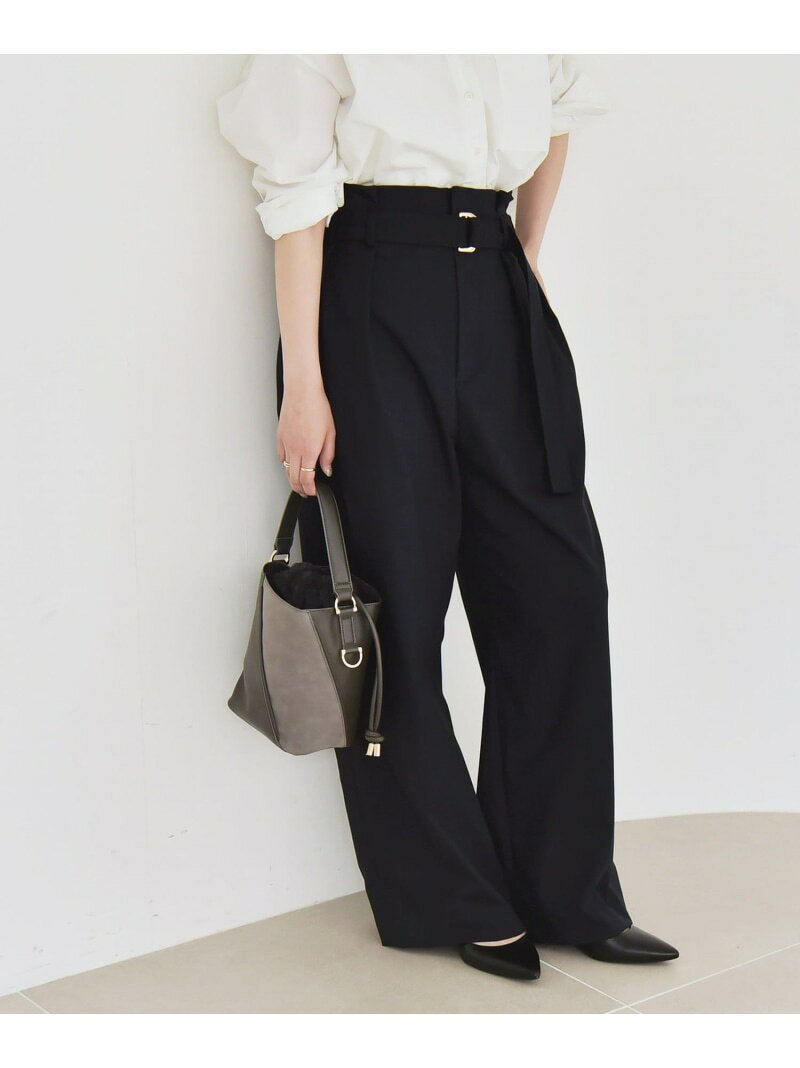 Rakuten - quaranciel:＜洗濯機可能＞ハンサム ハイウエスト ベルト ワイド パンツ quaranciel シップス パンツ その他のパンツ ネイビー ブラウン グレー【送料無料】[Rakuten Fashion]