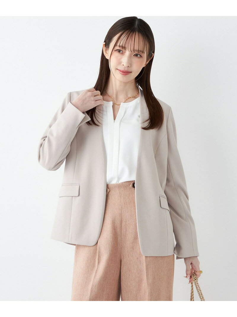 SHIPS Colors:ストレッチ ジョーゼット Vカラージャケット3 (セットアップ対応可能)◇ SHIPS Colors シップス ジャケット・アウター ノーカラージャケット ネイビー グレー ベージュ【送料無料】[Rakuten Fashion](4.0)