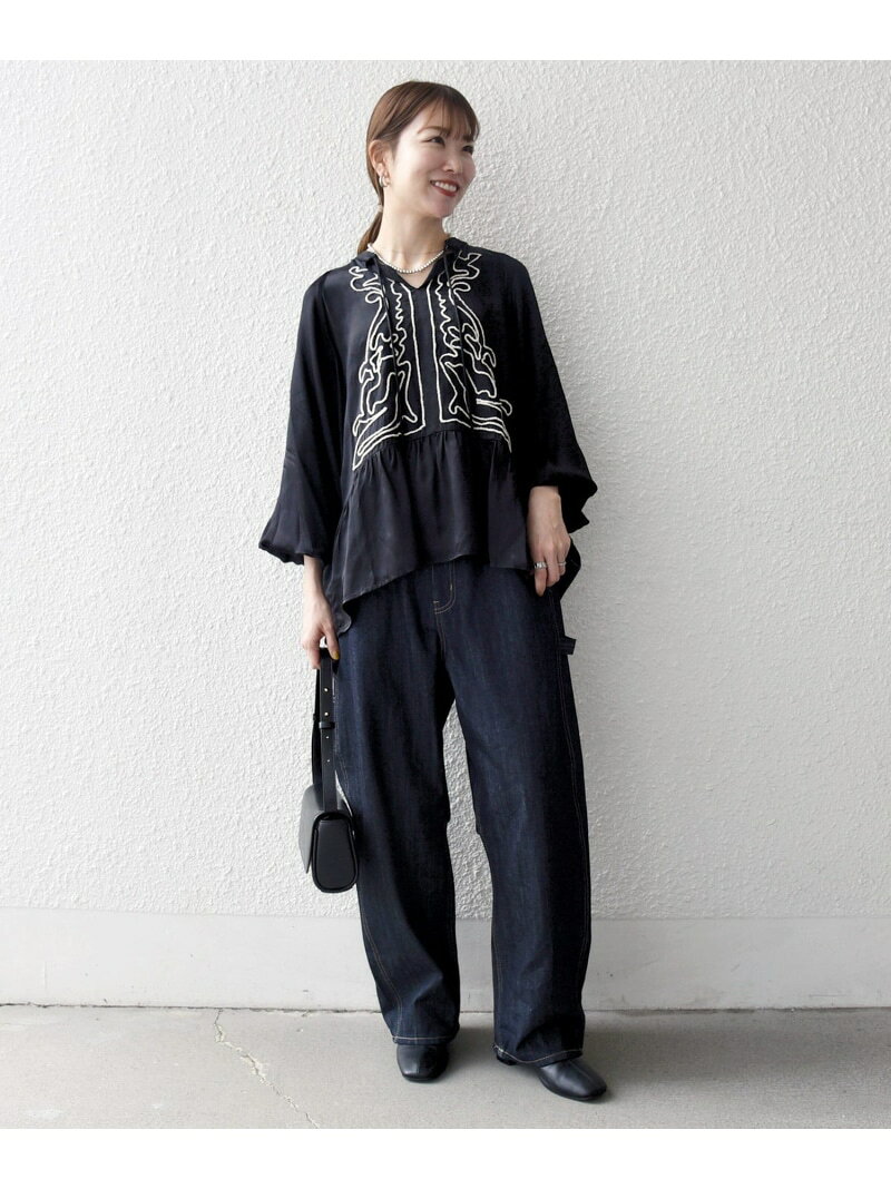【SALE／30%OFF】SHIPS any:＜洗濯機可能＞サテン 刺繍 スキッパー ペプラム ブラウス SHIPS any シップス トップス シャツ・ブラウス ブラック ブラウン【RBA_E】【送料無料】[Rakuten Fashion] ships-10045195 SHIPS シップス サンプル画像3