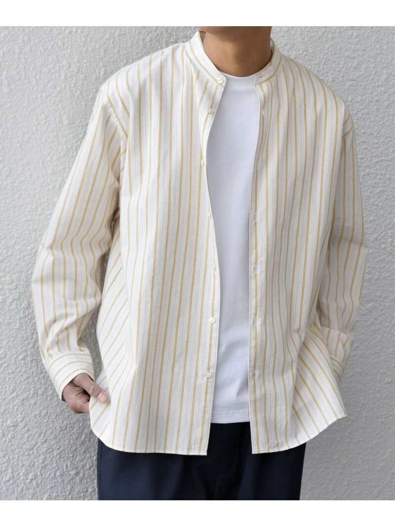 乐天商城 - SHIPS any:＜洗濯機可能＞コットン/リネン ストライプ バンドカラー シャツ 26SS◇ SHIPS any シップス トップス シャツ・ブラウス イエロー ネイビー ホワイト レッド【送料無料】[Rakuten Fashion]