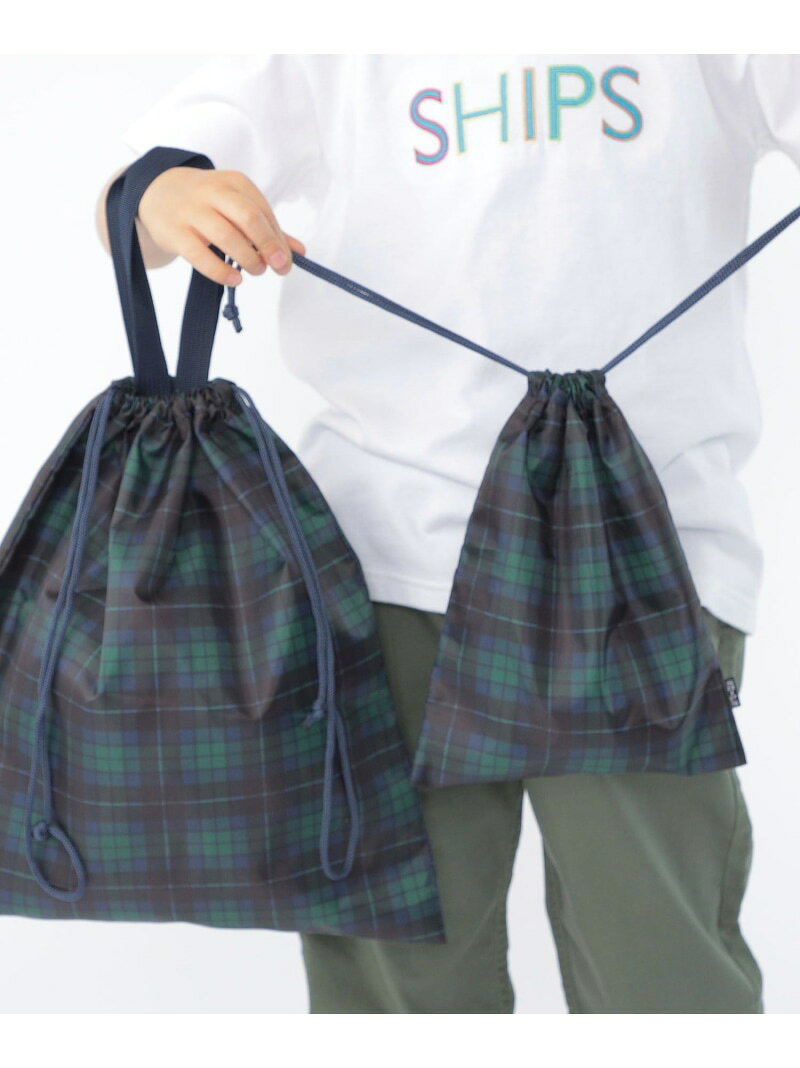 Rakuten - SHIPS KIDS:オリジナル タータンチェック 巾着 バッグ 2点セット SHIPS KIDS シップス バッグ エコバッグ・サブバッグ ネイビー[Rakuten Fashion]