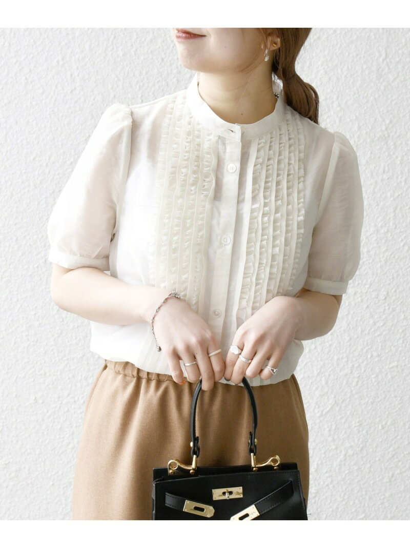 SHIPS any:＜手洗い可能＞シアー フリル バンドカラー パフ シャツ ブラウス SHIPS any シップス トップス シャツ・ブラウス ホワイト オレンジ ネイビー【送料無料】[Rakuten Fashion]
