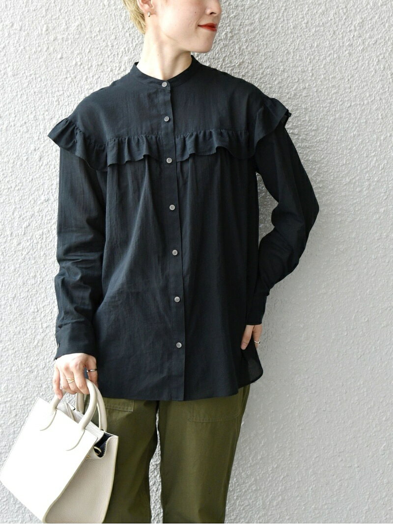 【SALE／50%OFF】SHIPS any:＜ウォッシャブル＞ヨーク フリル ロングスリーブ ブラウス (ブラック) SHIPS any シップス トップス シャツ・ブラウス ブラック【RBA_E】【送料無料】[Rakuten Fashion]