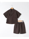 SHIPS KIDS:90cm /<吸水速乾/UVカット>チェック 甚平 SHIPS KIDS シップス 着物・浴衣・和装小物 浴衣 ブラウン【先行予約】*【送...