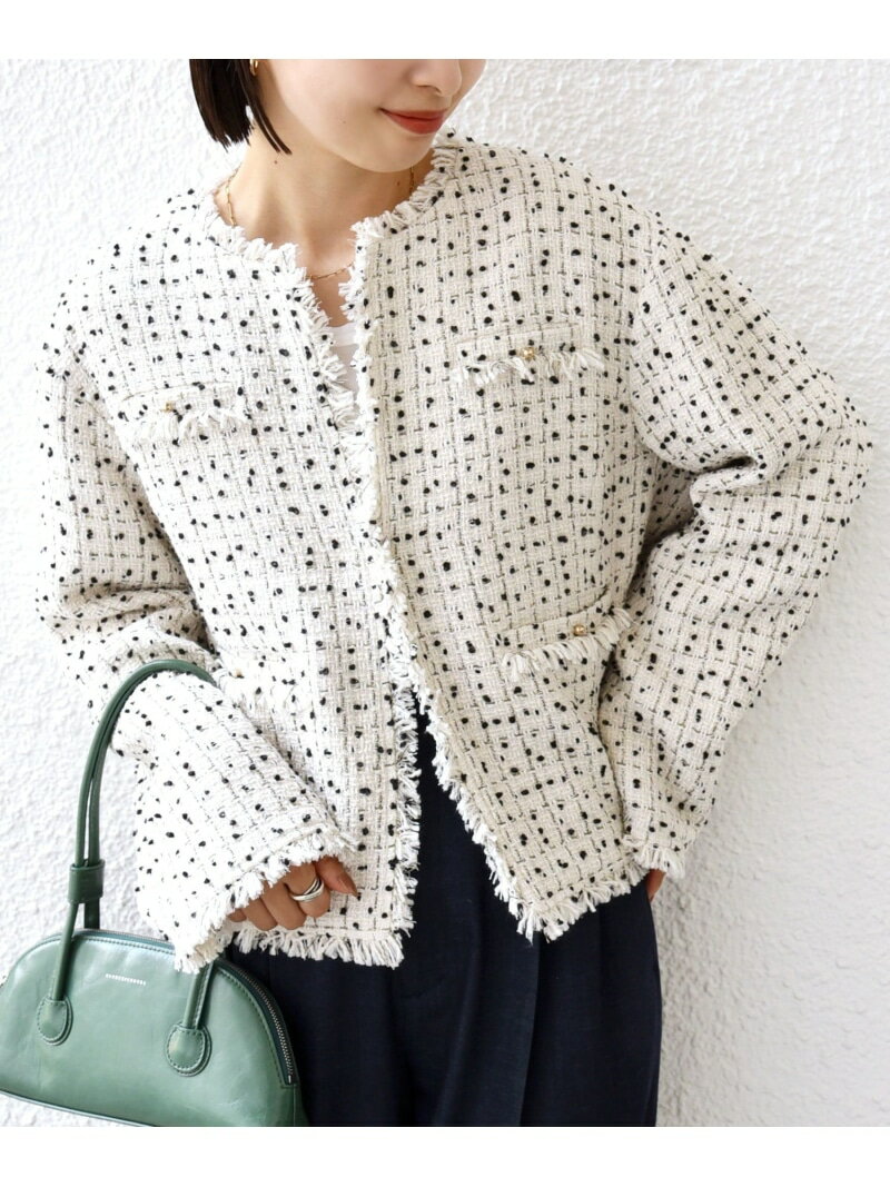【SHIPS別注】troisiemeCHACO: ツイード ジャケット(セレモニー対応可) SHIPS WOMEN シップス ジャケット・アウター ノーカラージャケット ブラック ホワイト【送料無料】[Rakuten Fashion]のサムネイル