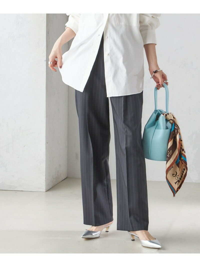 ＜手洗い可能＞ストライプ ツイル ストレート パンツ SHIPS WOMEN シップス パンツ スラックス・ドレスパンツ ブラック【送料無料】[Rakuten Fashion]