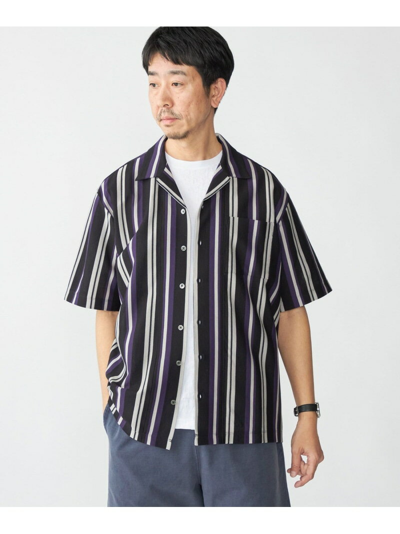 Rakuten - 【SALE／50%OFF】SHIPS: ハニカム ストライプ ショートスリーブ オープンカラー シャツ SHIPS MEN シップス トップス シャツ・ブラウス ベージュ ブラック グリーン【RBA_E】【送料無料】[Rakuten Fashion]