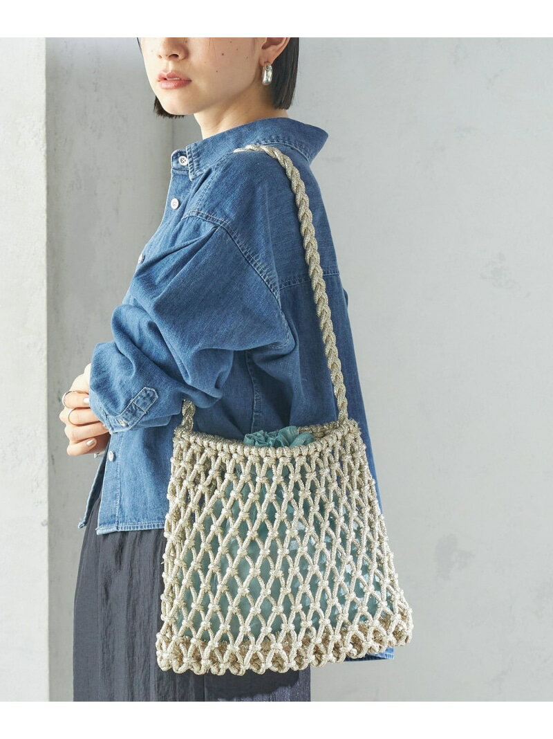 【SALE／40%OFF】The Bagmati:オーガンジー 巾着 マクラメ バッグ SHIPS WOMEN シップス バッグ ショルダーバッグ シルバー ブラック【RBA_E】【送料無料】[Rakuten Fashion]