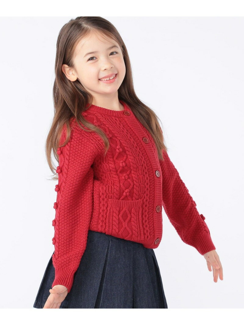 SHIPS KIDS:100~130cm /＜洗濯機可能＞ケーブル ニット ポンポン カーディガン SHIPS KIDS シップス ト..