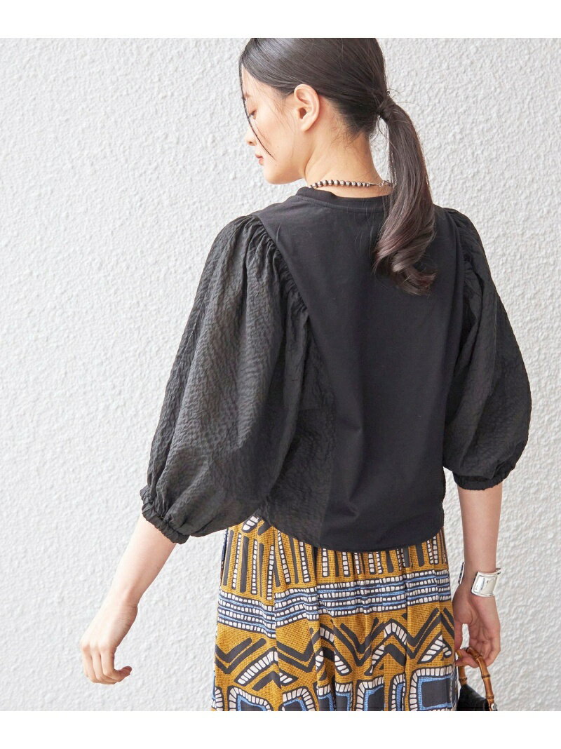 【SALE／70%OFF】＜手洗い可能＞袖 ボリューム 布帛 コンビ カットソー◇ SHIPS WOMEN シップス トップス カットソー・Tシャツ ベージュ ブラック ホワイト【RBA_E】【送料無料】[Rakuten Fashion]のサムネイル