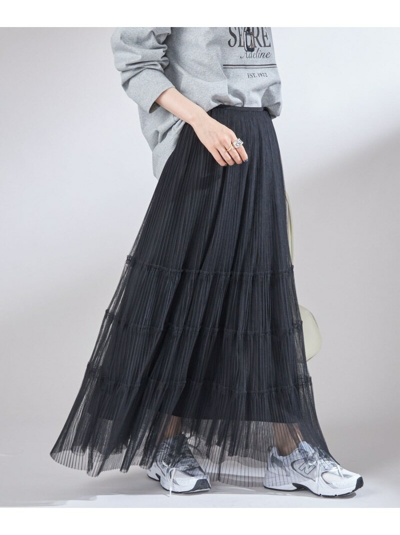 Rakuten - 【SALE／30%OFF】＜手洗い可能＞チュール プリーツ ティアード スカート SHIPS WOMEN シップス スカート ロング・マキシスカート ブラック ワインレッド【RBA_E】【送料無料】[Rakuten Fashion]