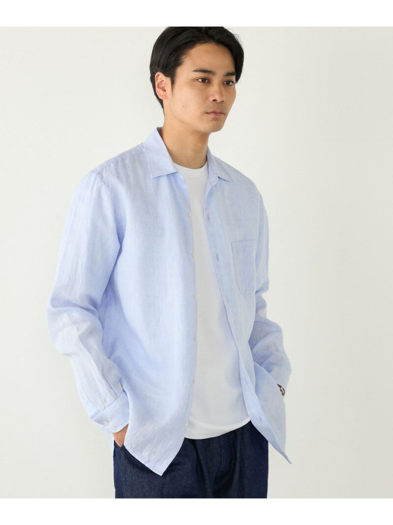 《一部追加予約》SHIPS Colors:ユーロリネン ワイドカラー スキッパー シャツ◆ SHIPS Colors シップス トップス シャツ・ブラウス ホワイト ピンク ネイビー【先行予約】*【送料無料】[Rakuten Fashion]