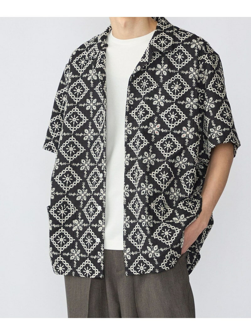 BENCH MARKING SHIRTS: エンブロイダリー オープンカラー シャツ SHIPS MEN シップス トップス シャツ・ブラウス ネイビー ベージュ