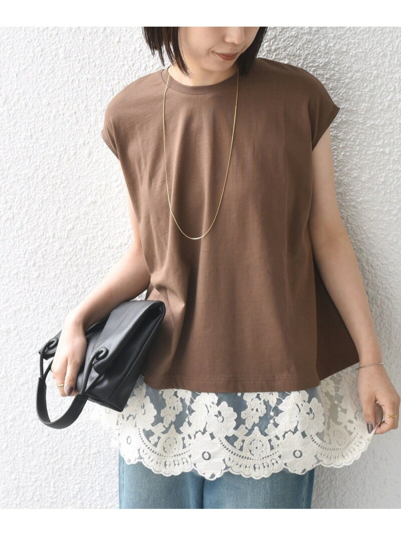 Rakuten - SHIPS Colors:＜手洗い可能＞レースヘム フレンチスリーブ チュニック SHIPS Colors シップス トップス カットソー・Tシャツ ブラック ホワイト ブラウン【送料無料】[Rakuten Fashion]