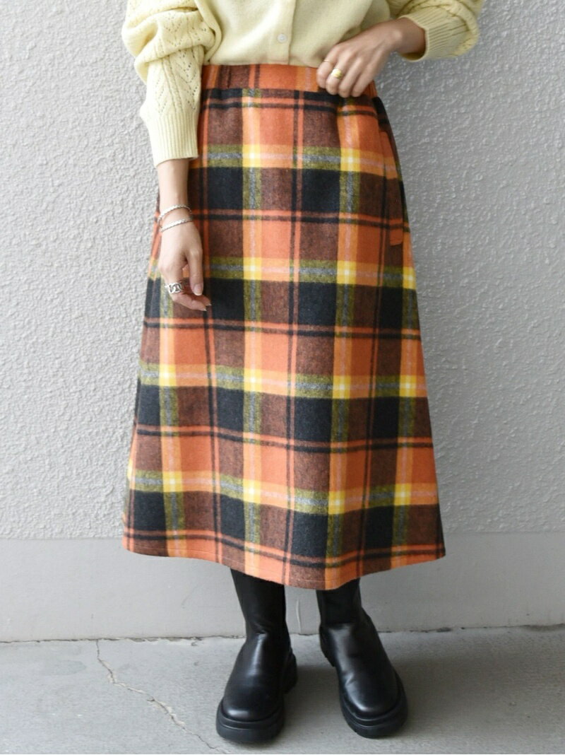 【SALE／50%OFF】SHIPS any:＜ウォッシャブル＞FAbRICA チェック フレア スカート SHIPS any シップス スカート ロング・マキシスカート オレンジ ブルー【RBA_E】【送料無料】[Rakuten Fashion]