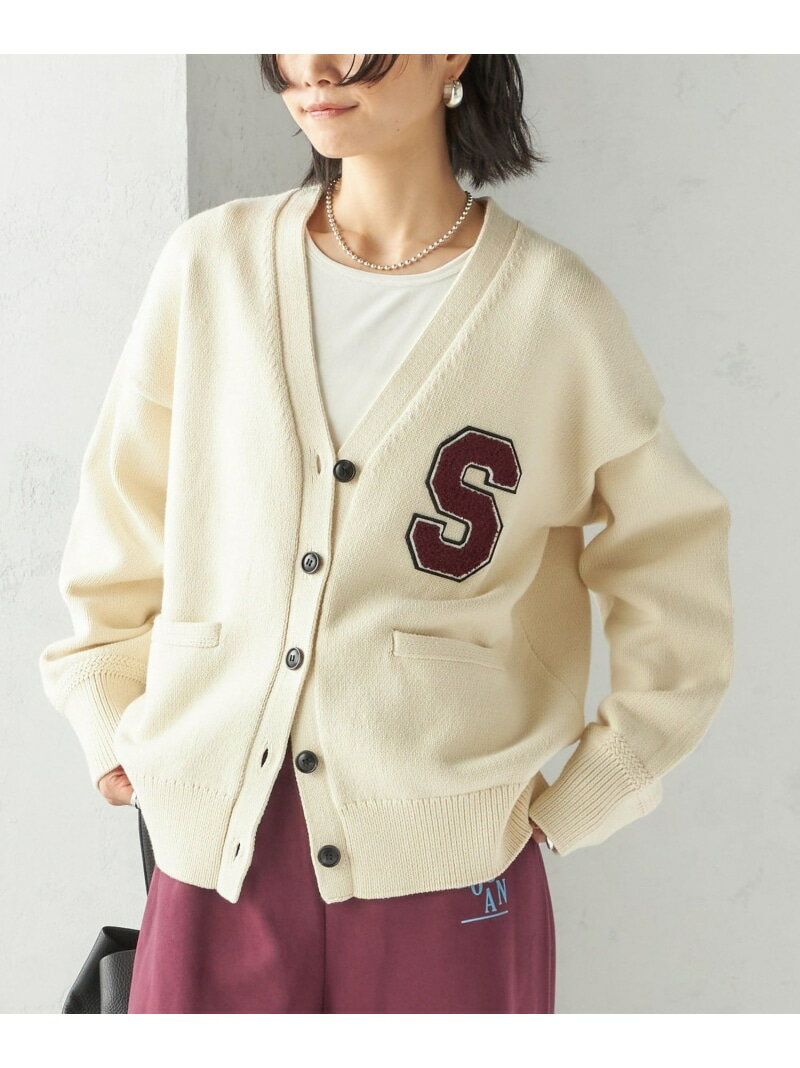 ＜手洗い可能＞サガラ ワッペン レタード カーディガン SHIPS WOMEN シップス トップス カーディガン ホワイト【送料無料】[Rakuten Fashion]