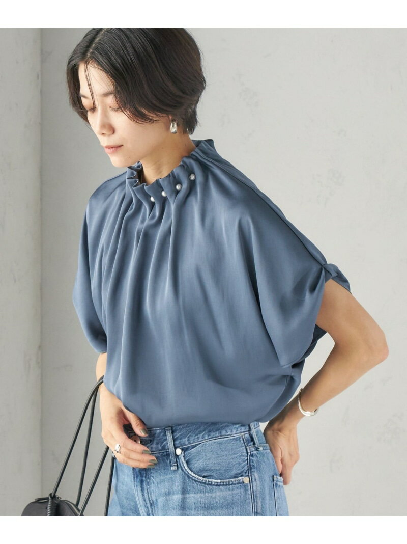樂天商城 - 《一部予約》【一部WEB限定】＜手洗い可能＞パール モチーフ ネック ギャザー ドルマン ブラウス SHIPS WOMEN シップス トップス シャツ・ブラウス ブルー ベージュ ネイビー【先行予約】*【送料無料】[Rakuten Fashion]